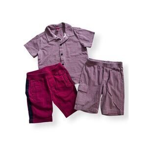 Vintage Tea Collection red & navy print button up top / shorts set & red shorts